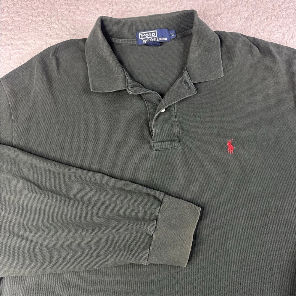 Polo Ralph Lauren Men’s Long Sleeve Green Cotton Knit Polo Shirt Classic Fit L